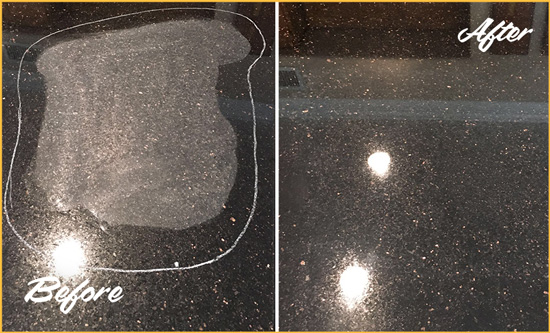 Before and After Picture of a Lincolnshire Granite Stone Countertop Polished to Remove Scratches