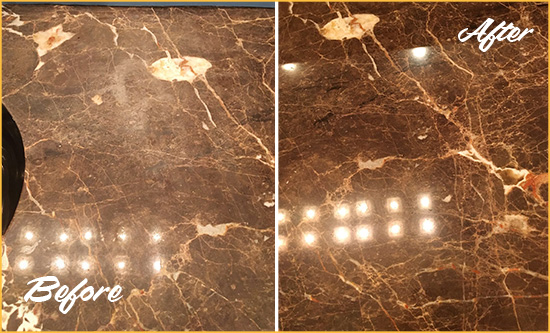 Before and After Picture of a Arlington Heights Marble Stone Countertop Polished to Eliminate Stains