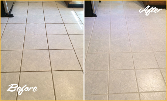 Before and After Picture of a Glencoe Kitchen Ceramic Floor Sealed to Protect From Dirt and Spills