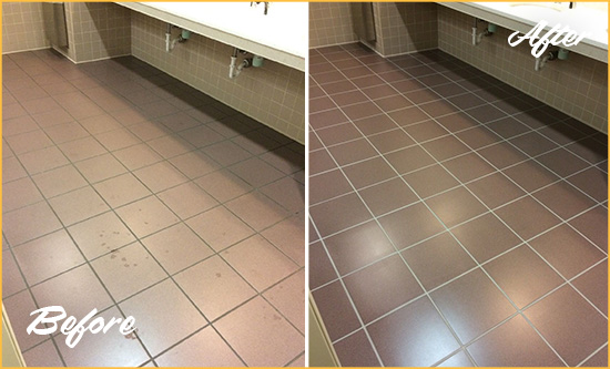Before and After Picture of a Carol Stream Restroom Sealed to Help Protect Against Scratches