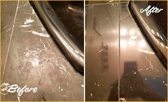 Before and After Picture of a Niles Marble Countertop Cleaned to Remove Deep Dirt