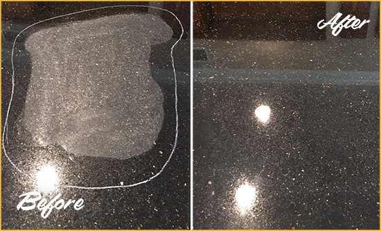 Before and After Picture of a Glen Ellyn Hard Surface Restoration Service on a Granite Countertop to Remove Scratches
