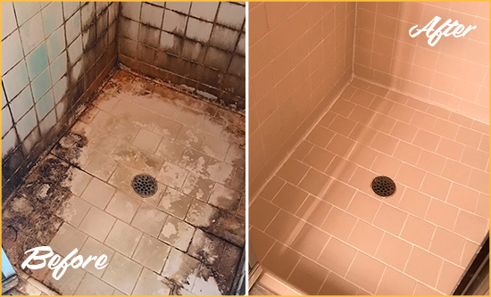 Before and After Picture of a Countryside Hard Surface Restoration Service on a Tile Bathroom to Repair Water Damage