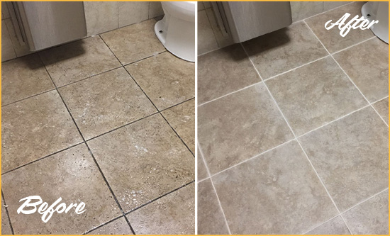 Before and After Picture of a Carol Stream Office Restroom Floor Recolored Grout