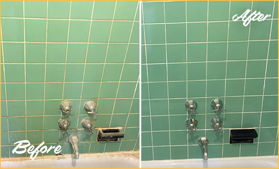 Before and After Picture of a Arlington Heights Bath Tub Grout Sealed to Avoid Water Damage
