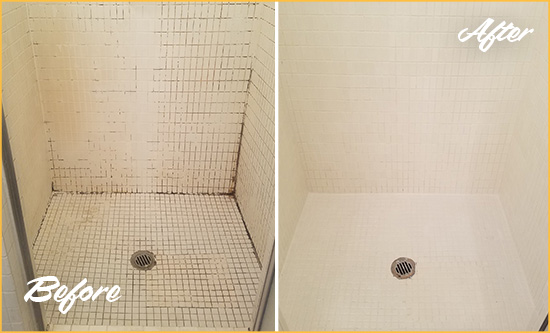 Before and After Picture of a Bannockburn Bathroom Grout Sealed to Remove Mold