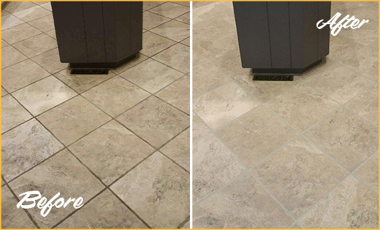 Before and After Picture of a Lake Zurich Kitchen Floor Grout Sealed to Remove Stains