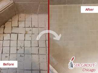 Before and after Picture of A Grout Sealing Job in Chicago, IL That Renewed This Shower 