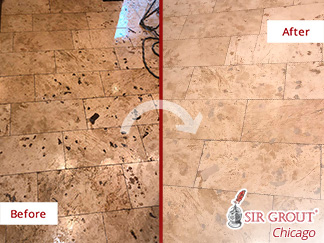 Before and after Picture of This Stone Polishing Job Done in Lincoln Park 