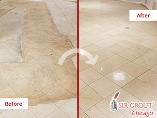 Before and after Picture of a Stone Honing Job in Chicago, IL