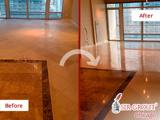 Before and After Picture of a Stone Cleaning Service in Chicago, IL.