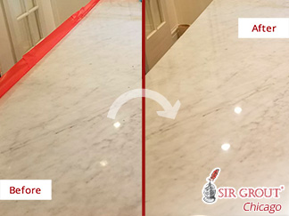 Before and After Picture of Stone Polishing in Chicago, IL.