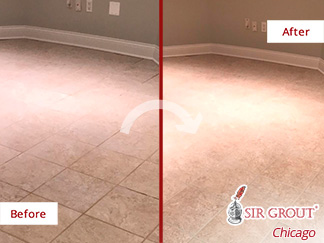 Before and After Picture of a Floor After a Tile Sealing in La Grande, IL