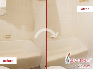 Before and After Picture of Shower After a Caulking Service in Chicago,IL