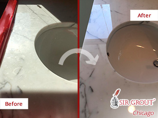 Image of a Marble Vanity Before and After a Stone Polishing in Glen Ellyn, IL