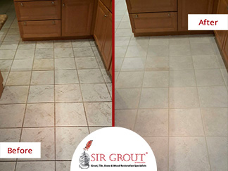 Before and After Picture of a Grout Cleaning Project for Property Managers in Chicago