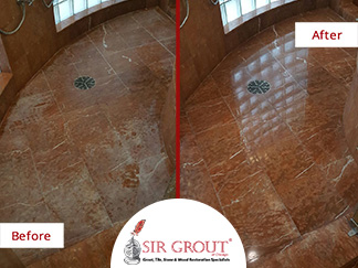 Before and After Picture of a Stone Polishing for a Marble Shower in Burr Ridge, IL