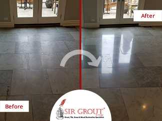 Before and After Picture of a Floor Stone Polishing Service in Chicago