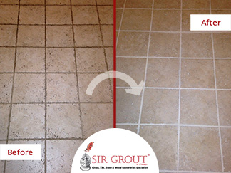Before and after of Cleaning a Marble Floor Kitchen in Wrigleyville, Illinois 