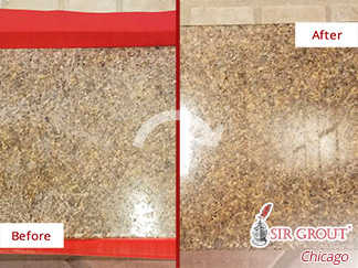 Before and after Picture of This Stone Honing Job That Brought This Granite Shower Threshold Back to Life in Chicago, IL