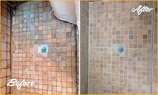 Before and After Picture of Grout Cleaning on a Shower