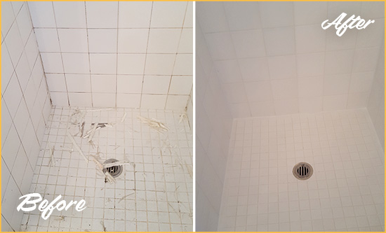 Before and After Picture of a Abbott Park Bathroom Re-Caulked To Repair Damaged Caulking