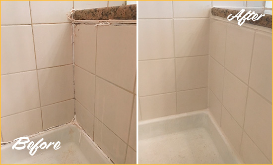 Before and After Picture of a Mount Prospect Shower Caulked to Repair Damaged Caulking