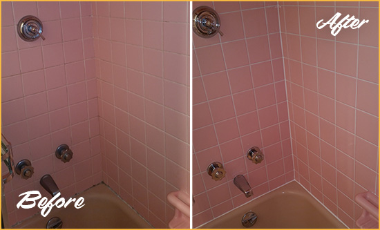 Before and After Picture of a Manhattan Bathtub Caulked to Eliminate Mold