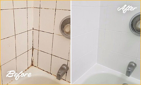 Before and After Picture of a Bannockburn Tub Caulked to Remove and Avoid Mold