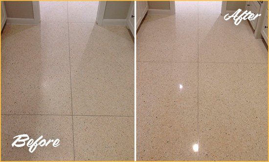 Before and After Picture of a Elmhurst Granite Stone Floor Polished to Repair Dullness