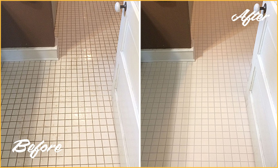 Before and After Picture of a Old Mill Creek Bathroom Floor Sealed to Protect Against Liquids and Foot Traffic