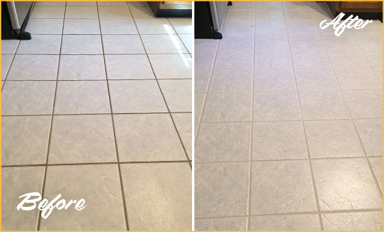 Before and After Picture of a Streeterville Kitchen Ceramic Floor Sealed to Protect From Dirt and Spills