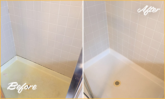 Before and After Picture of a Northbrook Shower Sealed to Remove and Protect Against Mold