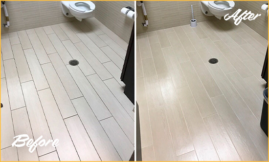 Before and After Picture of a Inverness Office Restroom's Grout Cleaned to Remove Dirt