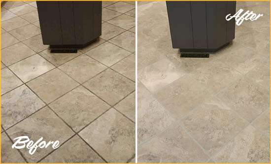 Before and After Picture of a Flossmoor Kitchen Floor Grout Sealed to Remove Stains