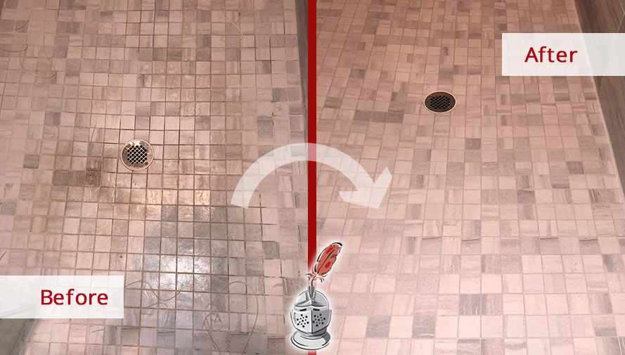 Before and after Picture of This Shower after a Grout Cleaning Job in Chicago