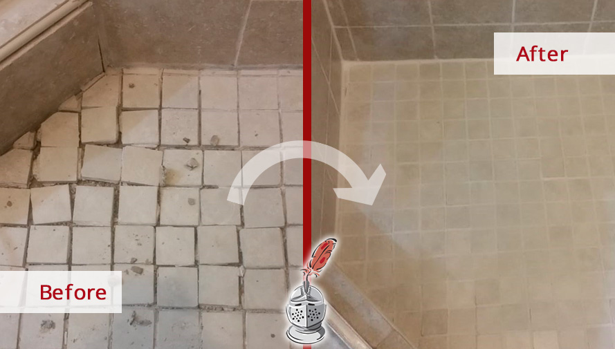 Before and after Picture of This Shower Renewed after a Grout Sealing Job in Chicago, IL