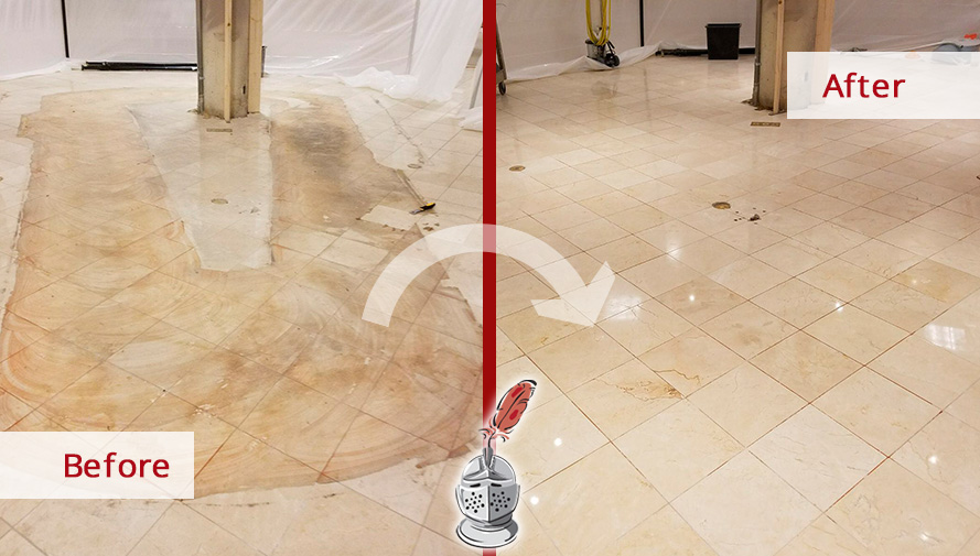 Before and after Picture of This Floor after a Stone Honing Service in Chicago, IL