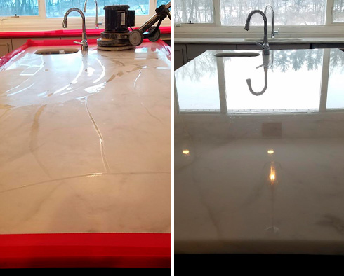 Before and after Picture of a Stone Polishing Job in Chicago, IL