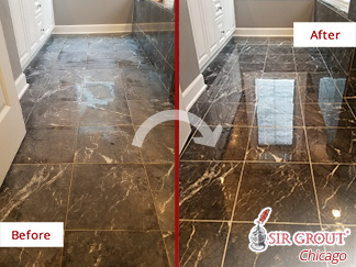 Before and after Picture of a Stone Polishing Job in Chicago, IL