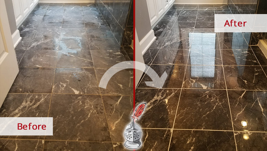 Before and after Picture of This Marble Floor after a Stone Polishing Job in Chicago, IL