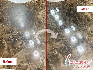 Before and after Picture of a Stone Polishing Job in Chicago, IL