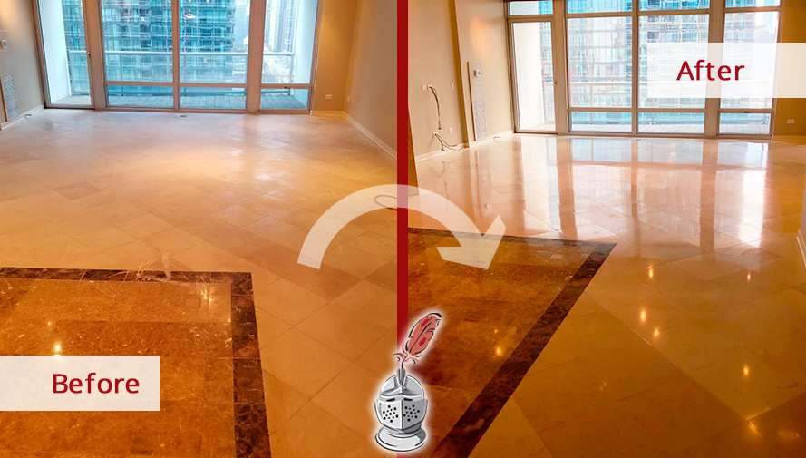 Before and After Picture of a Stone Cleaning Service in Chicago, IL.