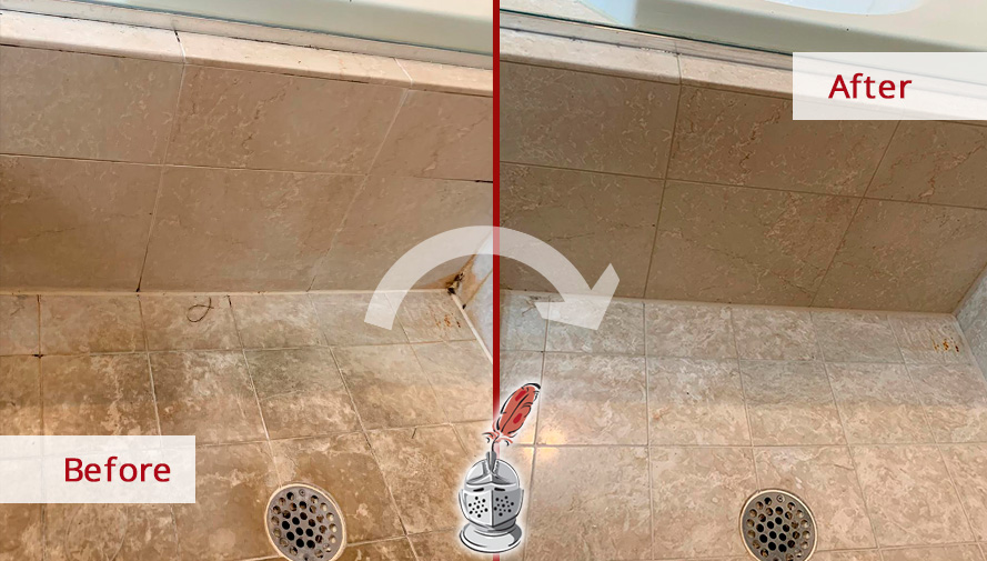 Picture of a Shower Floor Before and After a Tile Sealing in Oak Park, IL