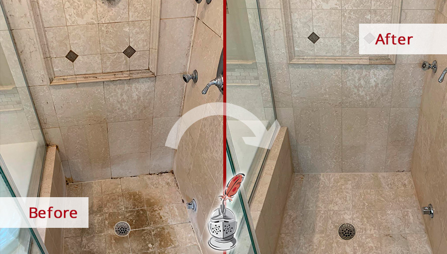 Image of a Dirty Shower Before and After a Tile Sealing in Oak Park,IL