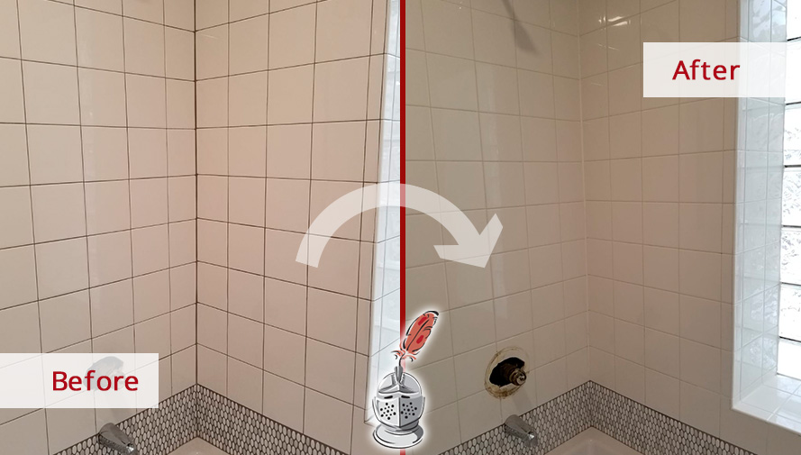 Image of a Tiled Shower Before and After a Tile Sealing in Avondale, IL