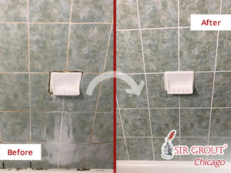Image of a Shower Before and After a Grout Sealing in Lincoln Park, IL