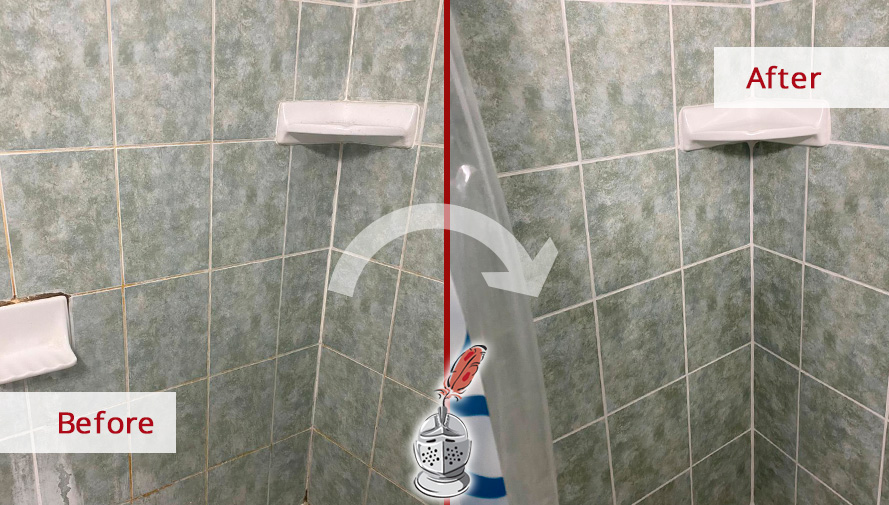 Image of a Shower Before and After a Professional Grout Sealing in Lincoln Park, IL