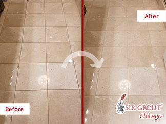 Picture of a Marble Floor Before and After a Stone Polishing in Chicago