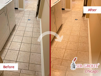 Image of a Floor Before and After a Grout Cleaning in Park Ridge, IL
